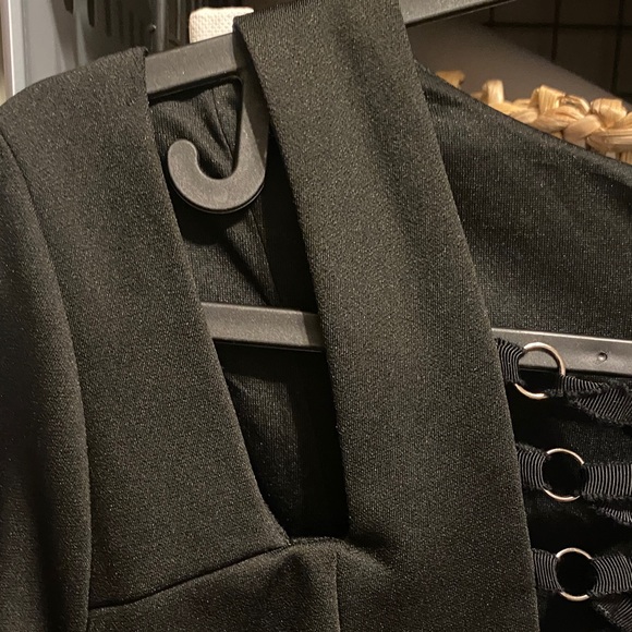 NWOT, MUSTARD SEED Women’s Size Medium Black Long Sleeve Midi Fitted Dress - Picture 7 of 8